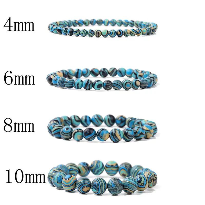 Blue Malachite Stone Bracelets 4/6/8/10MM Beaded Diabetes Relief Bracelets Handmade Elastic Rope Bangles Fashion Jewelry Gifts