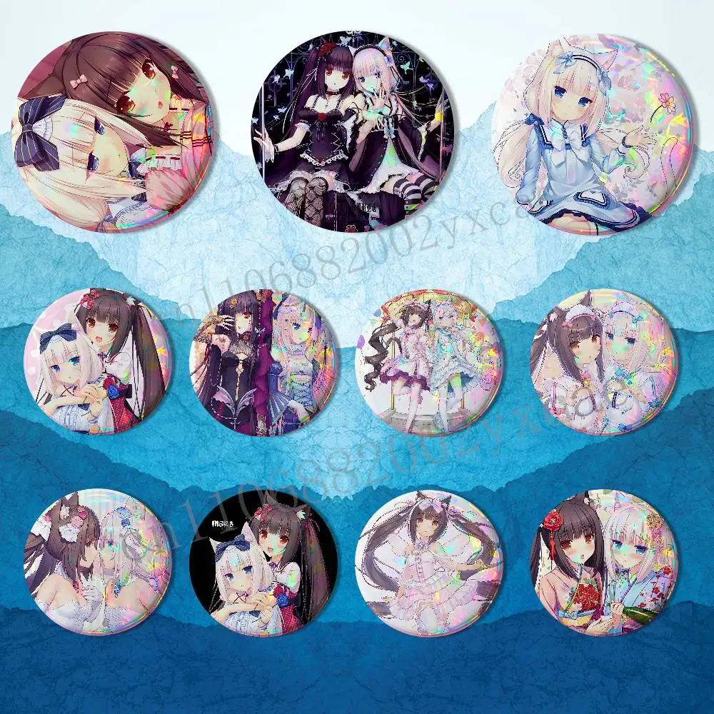 Chocola Twin partners Nekopara Vanilla Round Exquisite Badge Brooches Creative Pins For Clothes Hat Backpack Gift Accessories