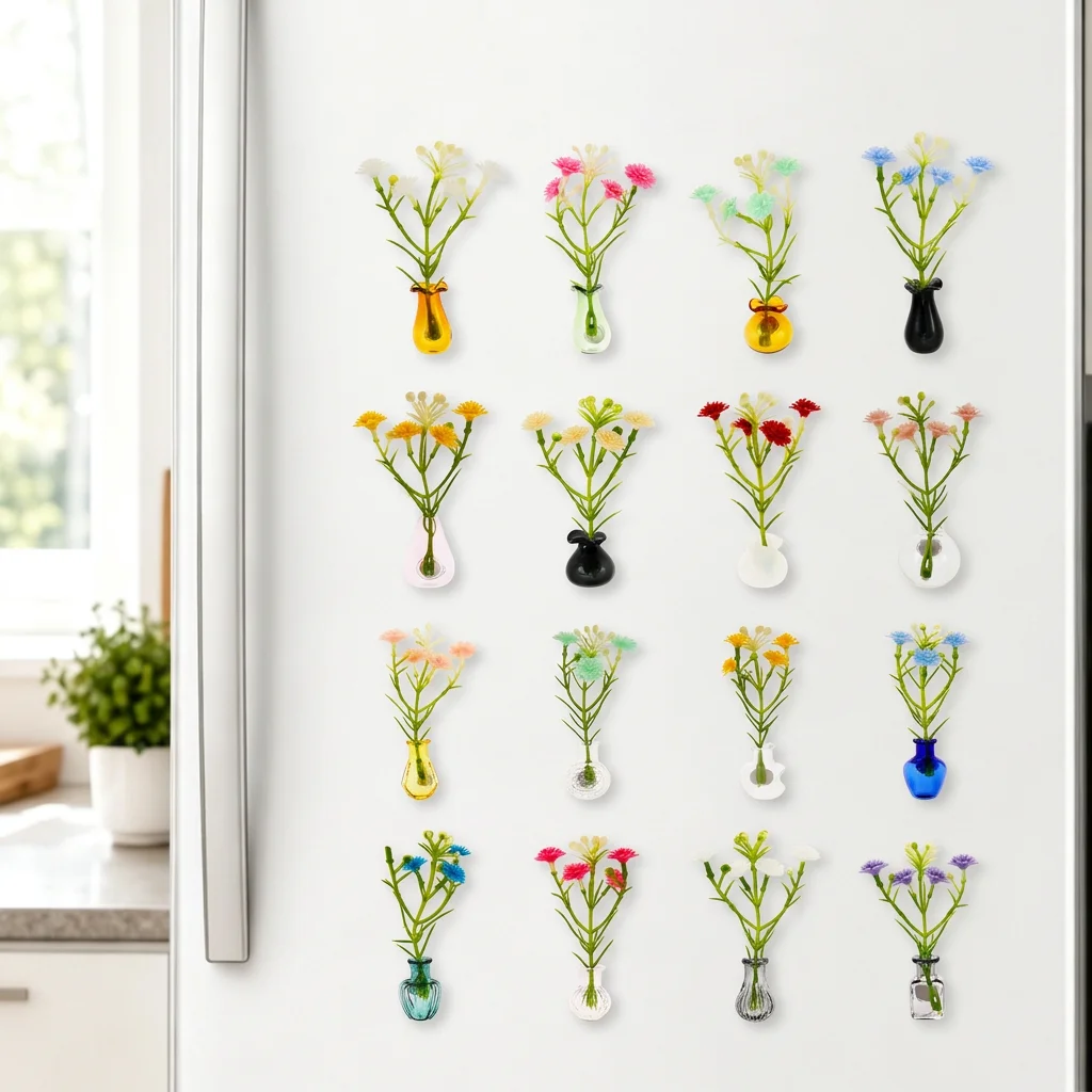 Mini Vase Fridge Magnets Cute Tiny Glass Vases Refrigerator Accessories Aesthetic Plant Pot Locker Office Kitchen DIY Decoration