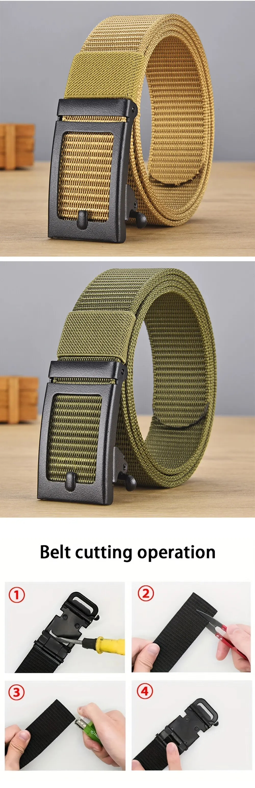 Herrengürtel, automatische Metallschnalle, Nylonimitat, Gurtband, Outdoor-Arbeitsgürtel, zahnlos, automatische Schnalle, lässiger Sport-Leinengürtel – Detail 4