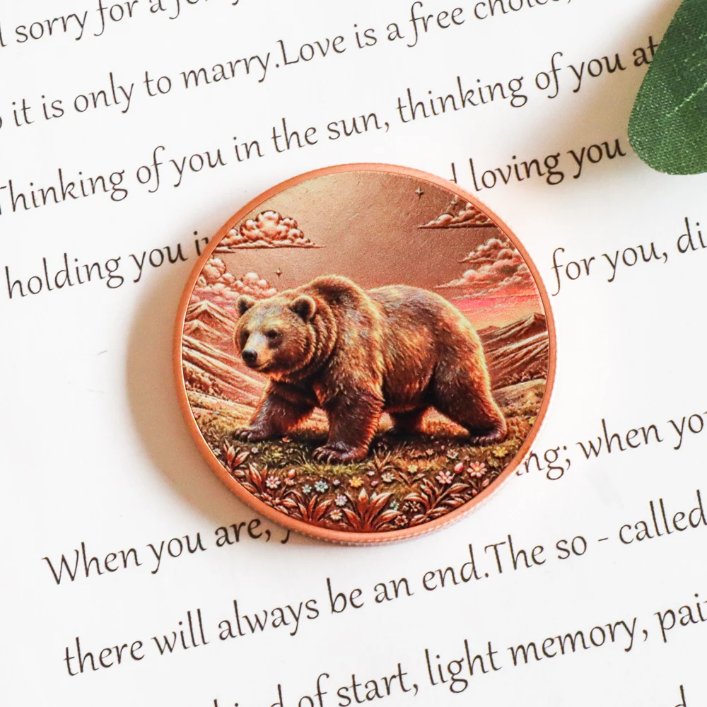 1pc Retro Grizzly Bear 1OZ .999 Fine Copper Coin Wild Animal Pure Copper Challenge Medal  Wildlife Collectible Decor Gifts