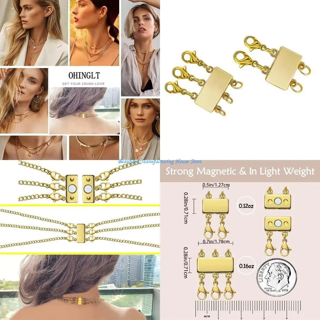 E56A Gold Silver Separator for Stackable Necklaces and Chains Layered Necklace Clasp Multiple Strands Clasps for Women Girl