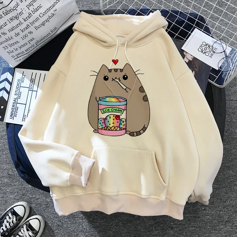 2020 Funny The Cat Hoodie Women Fashion Kawaii Korean Harajuku Sweatshirt Female 90s Cartoon Clothes Female Hood Oversized Girls