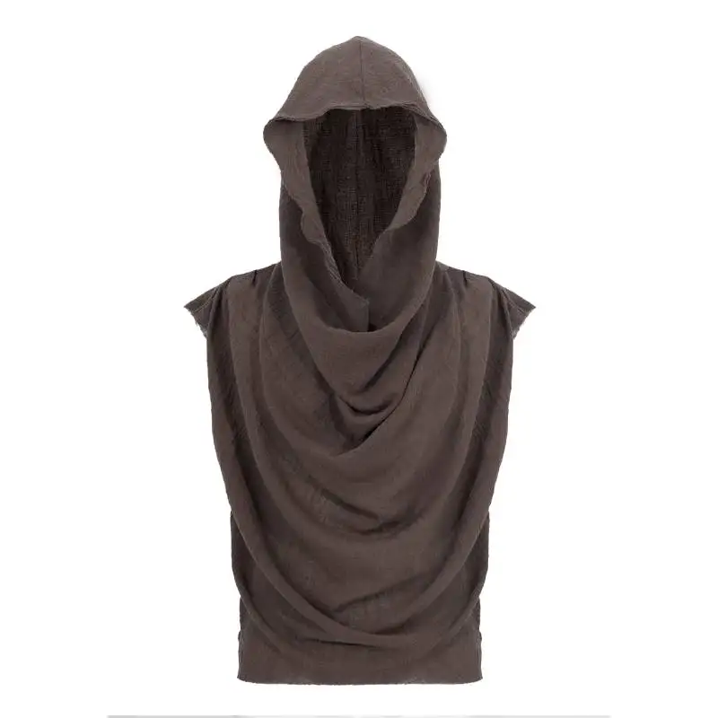 

DAZCOS Apocalyptic Desert Hooded Shirt for Men Post Apocalyptic Mens Tank Hooded Top Distressed Layered Cowl Sleeveless Vest