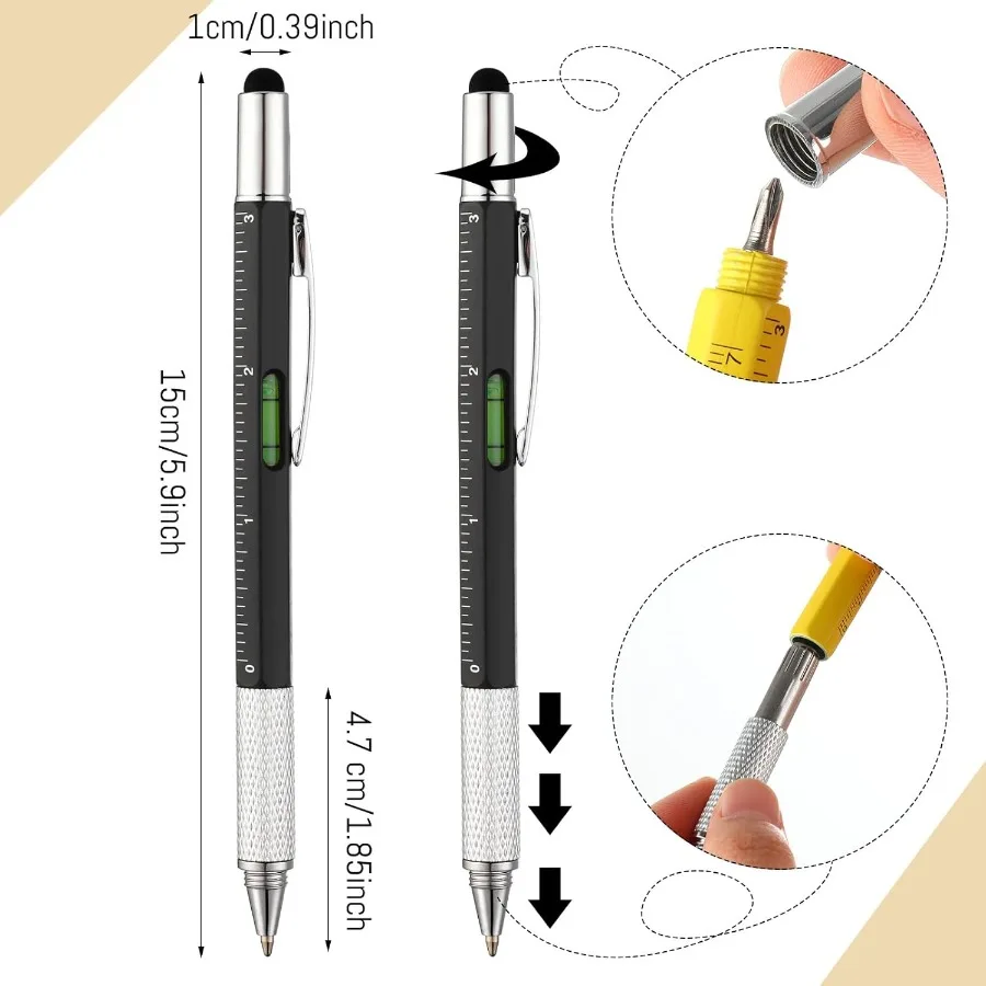 Yeaqee 80 قطعة قلم متعدد الأدوات هدايا لعيد الآباء 6 في 1 مفك براغي أقلام متعددة الوظائف مع عبوات حبر أسود مستوى المسطرة Ga #4