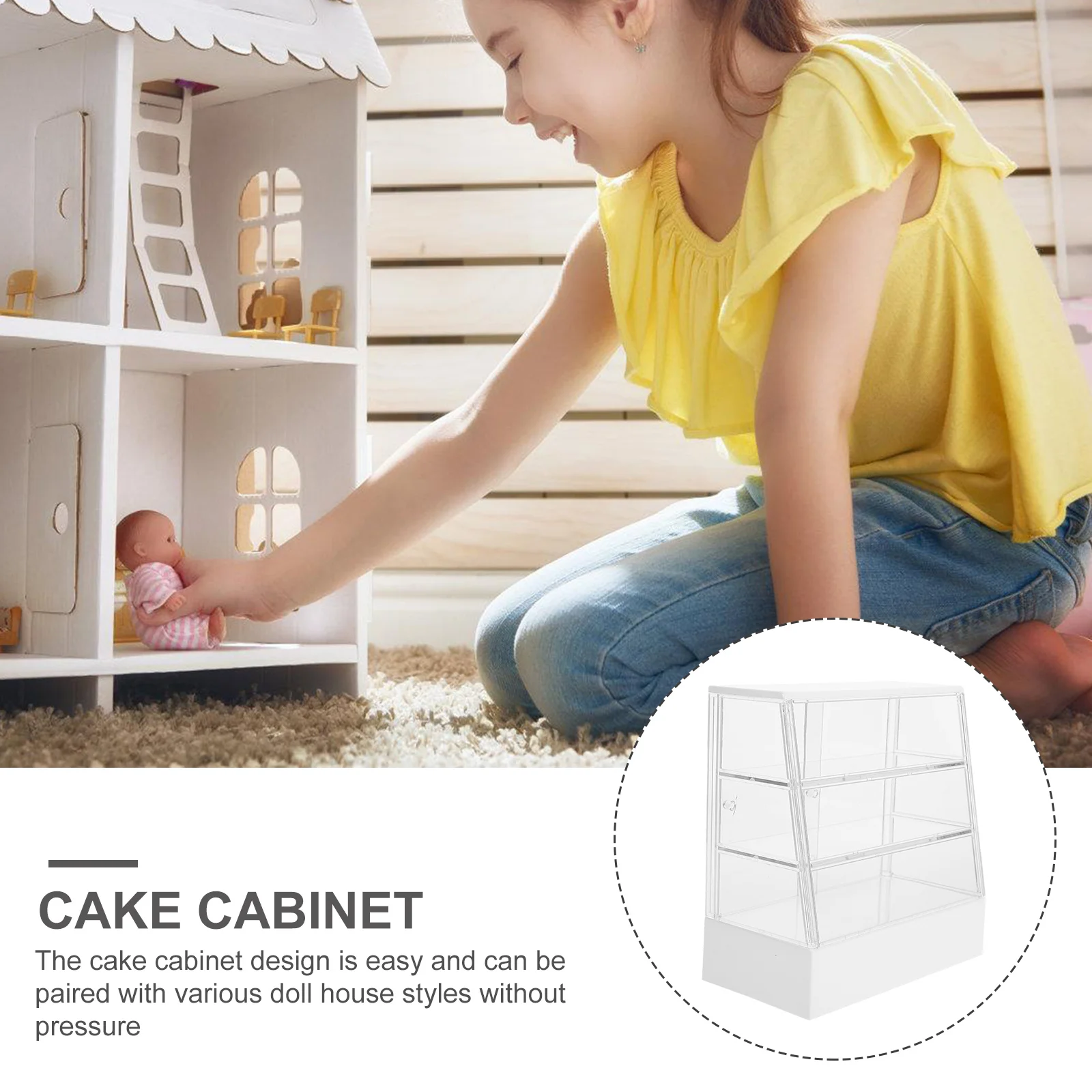 Model Miniature Dollhouse Cake Cabinet Food Display Stand Decorations Bread Shop Furniture Plastic Kitchen Supplies