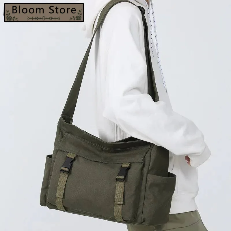 

High-Capacity Women Casual Travel Messenger Bag Canvas Y2k Aesthetic Vintage Crossbody Men Cargo Simple Shoulder Handbags