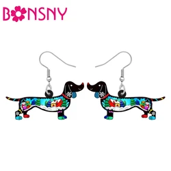 Bonsny Acrylic Christmas Day Cute Snowflakes Dachshund Earrings Dangle Drop Charms For Women Girls Teens Gifts Fashion Jewelry
