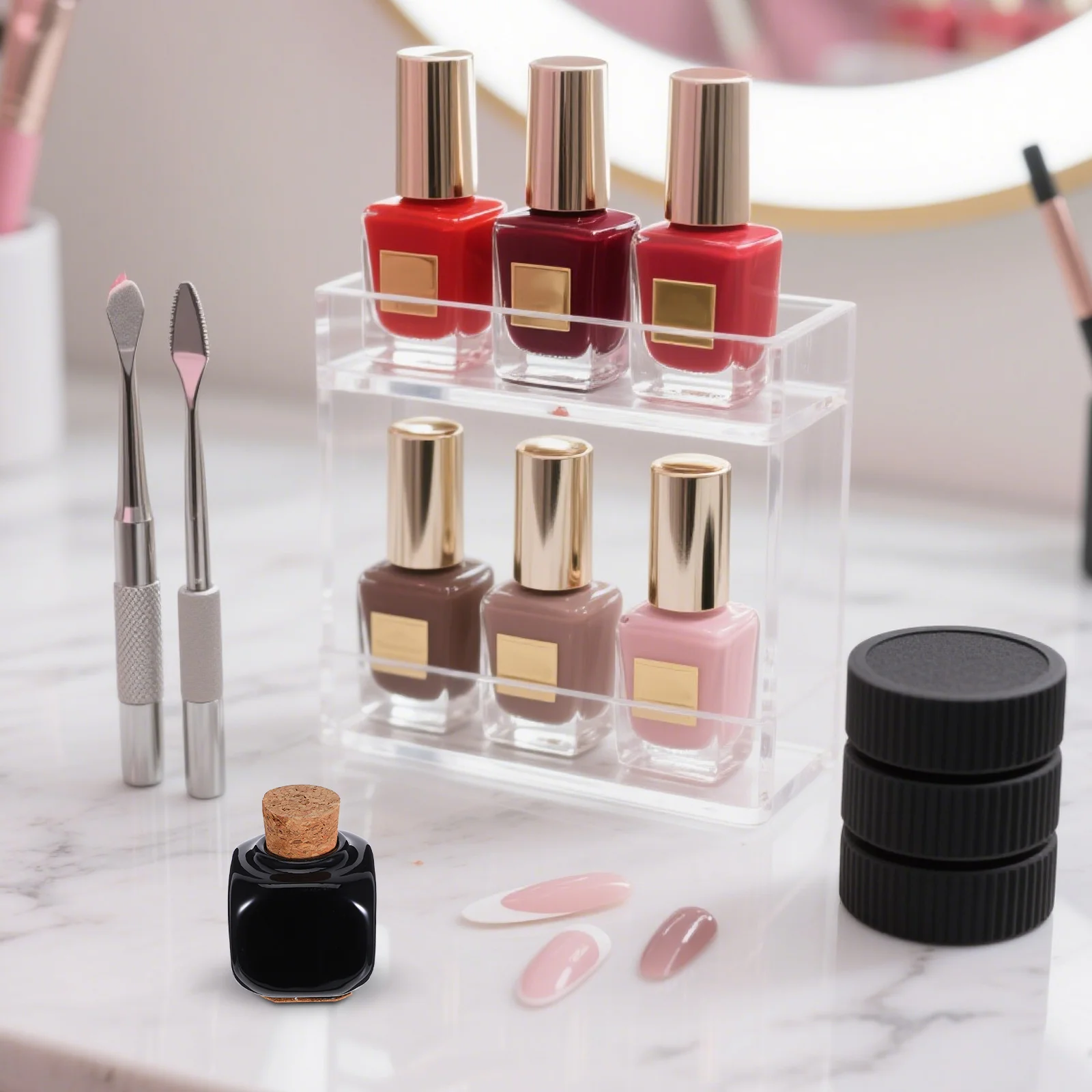 Bottiglia di accessori per manicure in ceramica premium Contenitore per liquidi per unghie riutilizzabile nero per rimuovere lo smalto, compatto, adatto ai viaggi