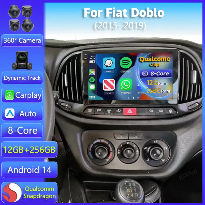 Android 14 For Fiat Doblo 2015 2016 2017 2018 2019 Video Player Stereo Multimedia Navigation WIFI+4G Car Radio GPS Carplay Auto