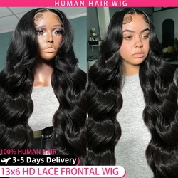 250% Hoge Dichtheid 13x6 HD Transparant Body Wave Kant Frontale Pruik van echt haar 30 38 Inch 13x4 Kanten Voorkant Pruik Voorgeplukt Voor Vrouwen