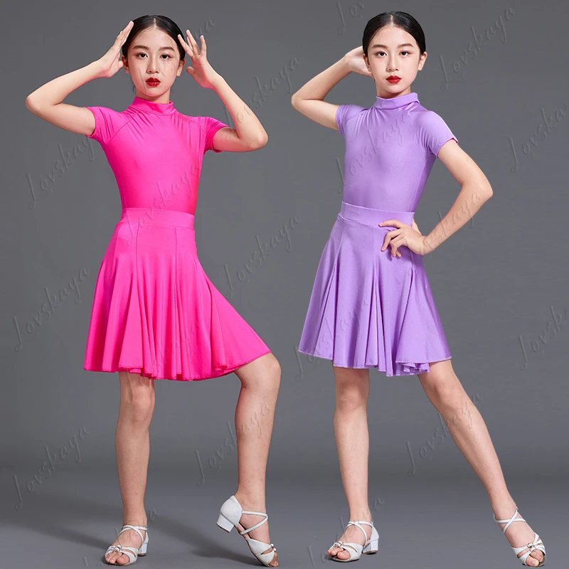 キラキラ輝くスパンコール付き子供用ラテンダンス衣装 - プロ競技用スカートセット - 子供用パフォーマンス衣装