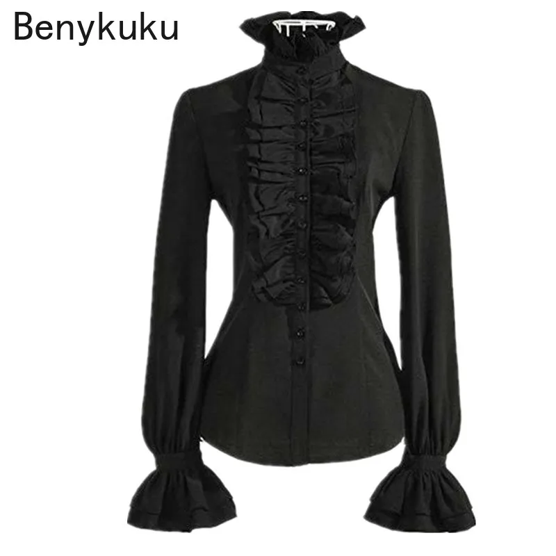 

Stand Neck Ruffles Shirts Fashion Summer Japanese Blouse Tops 2025 Camisas De Mujer Flare Sleeve Tunic White Blouses for Women