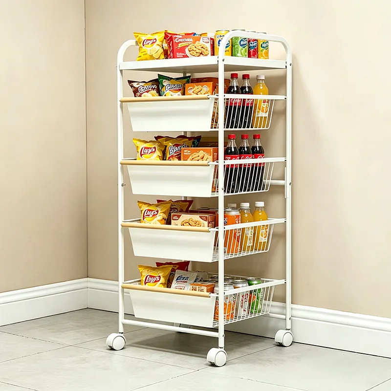 DSA stainless steel thickened kitchen rack trolley pull-out multi-layer fruit and vegetable vegetable basket snack removable