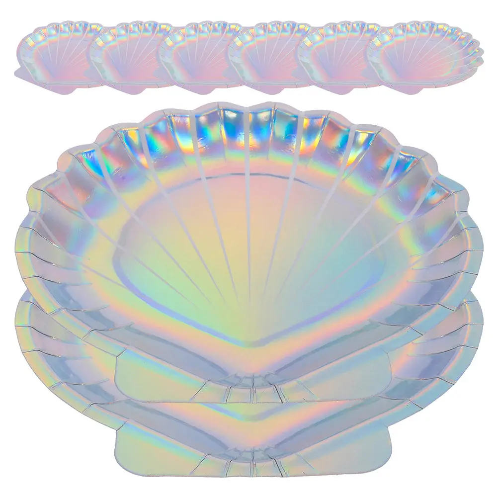 16pcs Paper Shell Plate Mermaid Theme Birthday Party Paper Serving Tray Disposable Tableware Beach Party Food Storage Snack Dish