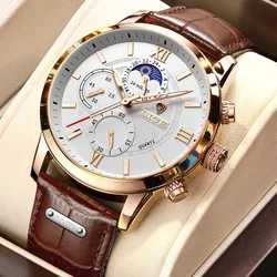 Mens Watches LIGE Top Brand Luxury New Fashion Leather Casual Quartz Watch Man Sport Waterproof Clock Watch Montre Homme+Box