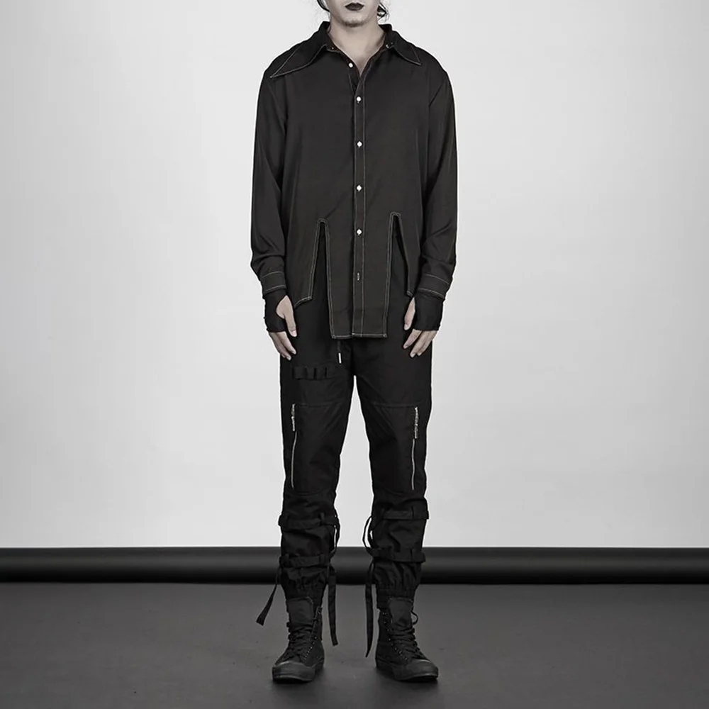 

Осенняя новая мужская асимметричная рубашка с длинными рукавами, американский ретро-модный тренд, уличный хип-хоп, свободные повседневные нишевые мужские топы 2025