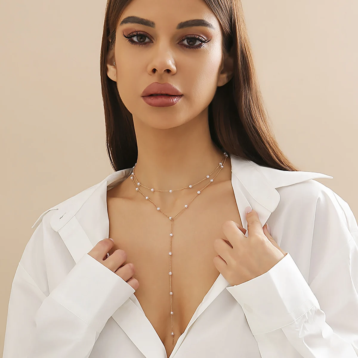 Salircon Korean Charm Imitation Pearl Necklace Sexy Long Tassel Pendant Choker Necklace Women's Elegant Bride Jewelry Gifts
