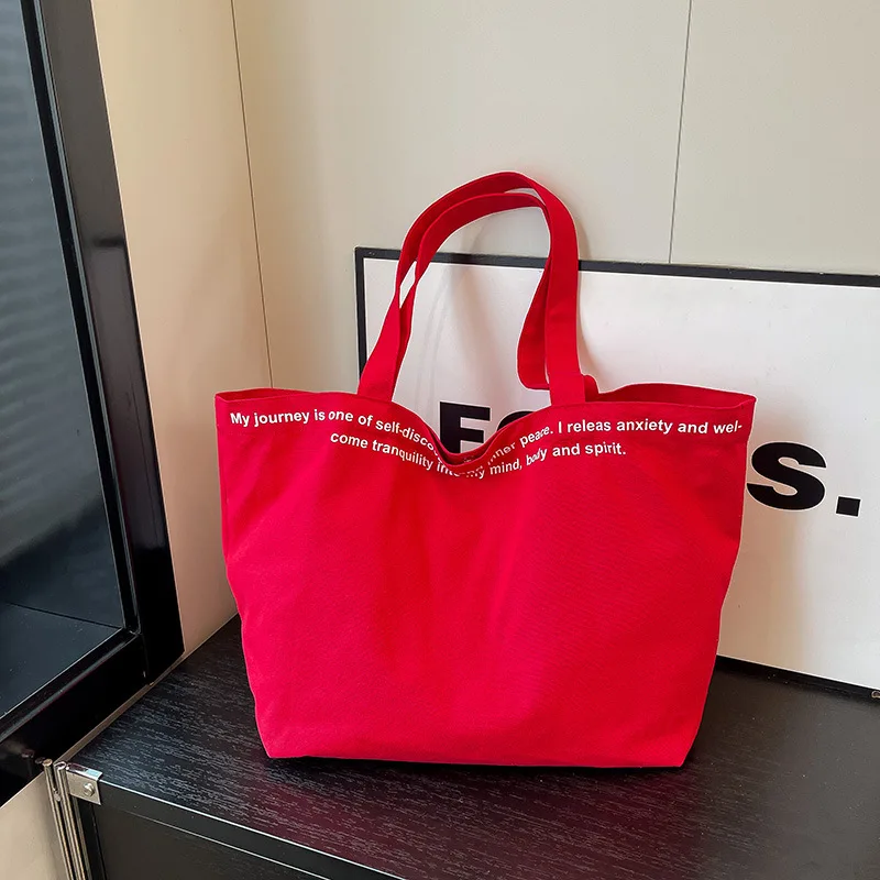 

New Korean Style Canvas Shoulder Bag Women Fashion Letter Print Fashionable and Versatile Tote Bag Large Capacity Shopping Bag