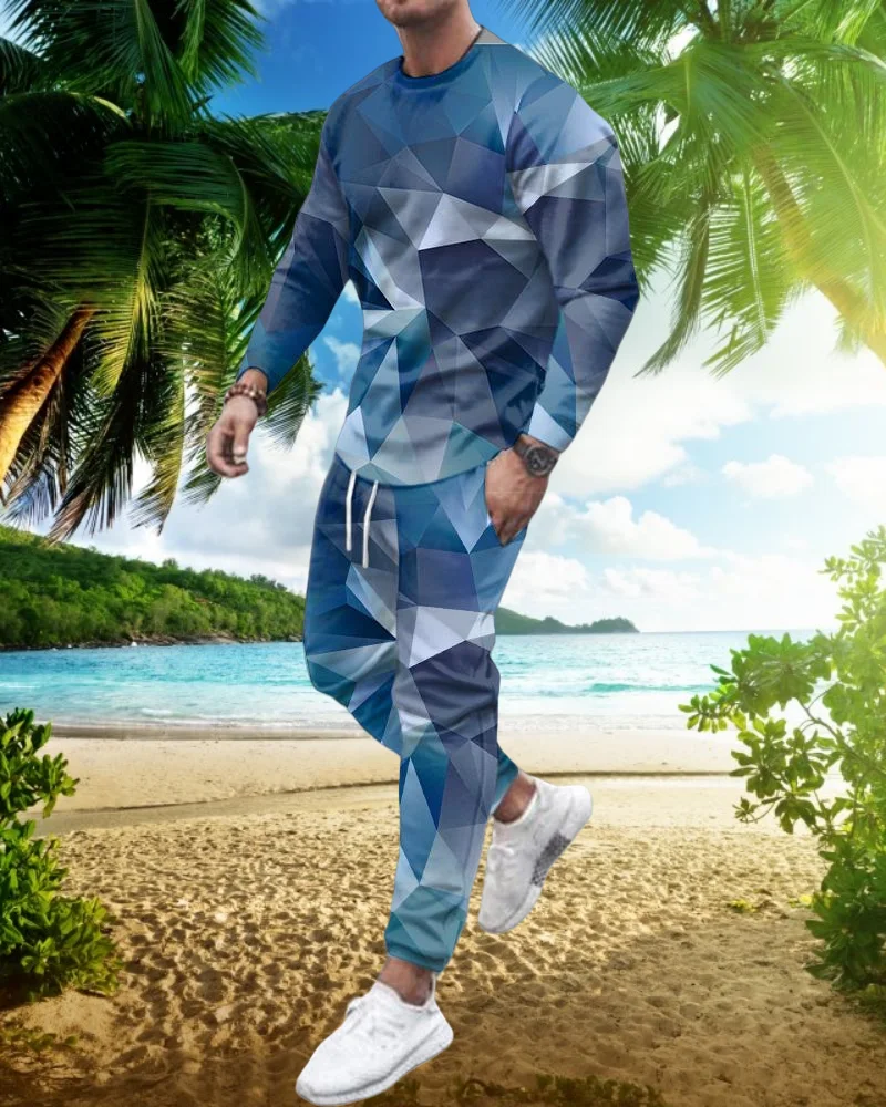 

2025 Spring and Autumn Fashion Personality Simple Printing Men's Adult Long Sleeve Pants Daily Leisure Sports Teen Trend Suit