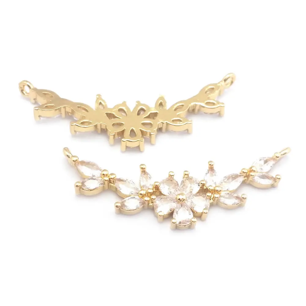 18K Gold Color Brass and Zircon 2 Holes Connect Charms Pendants High Quality Diy Jewelry Making Supplies Necklace Accessories