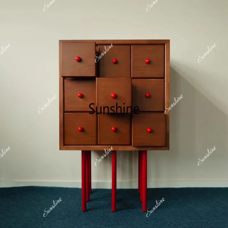 Medieval solid wood nine-chest cabinet, storage side cabinet, living room, bedroom, drawer cabinet