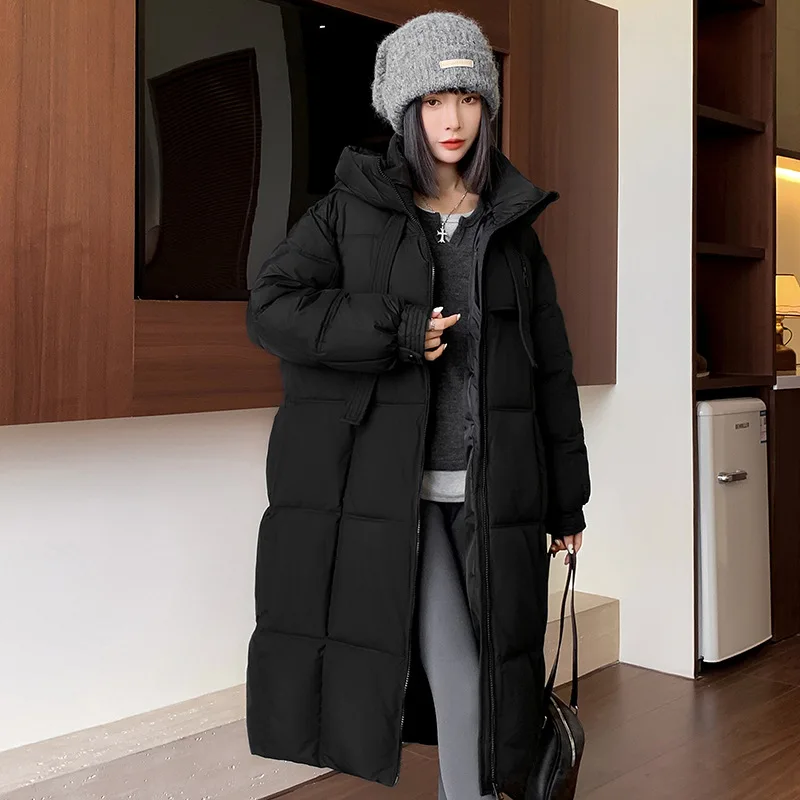 Women Long Parkas Coats Hooded Overcoats Solid Long Sleeves Zipper Thick Loose Oversize Office Lady Casual Autumn Winter 2025