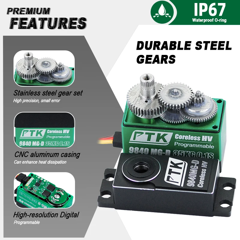 PTK 9840 HV Pressure Metal Digital Waterproof Servo Metal Gear 35kg RC Car Model Ship Model RC Aircraft Model