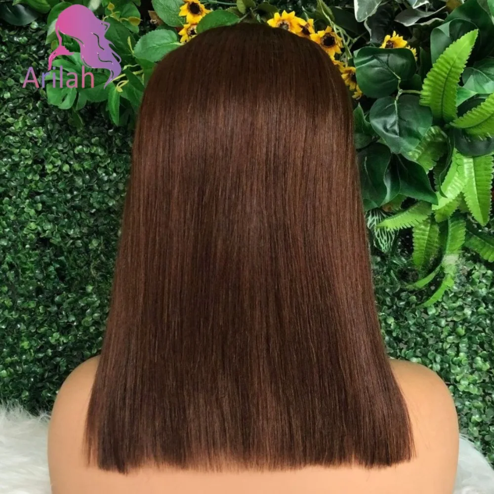 

Brown Color 13x4 Human Hair Lace Frontal Wig Short Style Bob Wig 8-14 Inch 150% Density Brazilian Virgin Hair Pre-Plucked