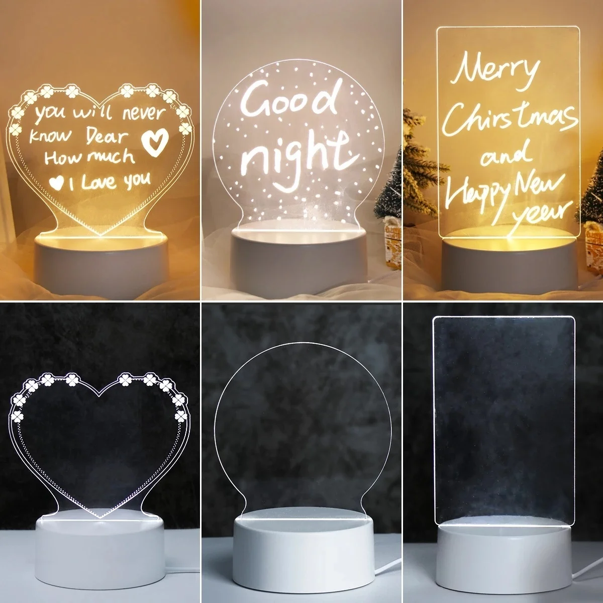 3 Colors Creative DIY LED Night Light Rewritable Note Board Table Lamp Children Holiday Gifts With Pen For Desktop Decoration