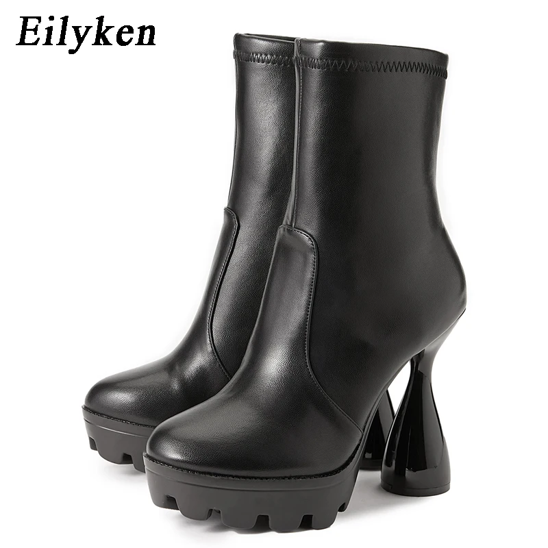 Eilyken High Quality Platform Women Ankle Boots Fashion Crocodile Pattern Round Toe Zipper Female Shoes High Heels Lady Pumps