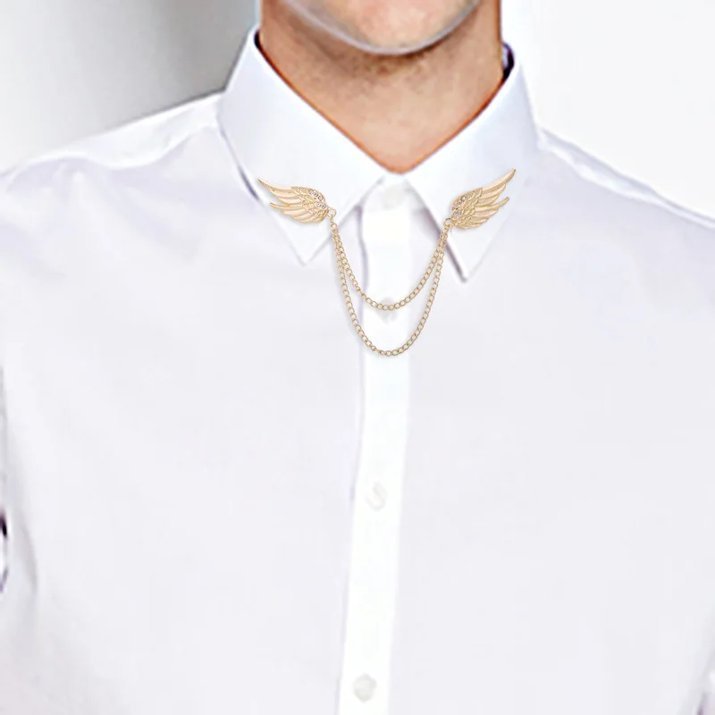 الكورية أجنحة الملاك بروش مع شرابة سلسلة التلبيب دبابيس للرجال النساء قميص دعوى شارة أنيقة الزخرفية مجوهرات الإكسسوار #3