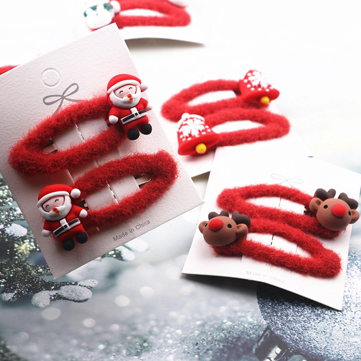 4pcs Christmas Ornaments Cartoon Children's Hair Accessories Barrette Bb Clip Girls Headwear Cute Side Clip Pair Clip Beautiful