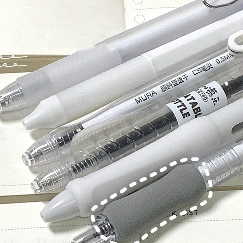 Imagem -06 - Simplicidade Escola Gel Pen para Crianças Branco Transparente Cor Série Papelaria Tinta Preta Caneta para Escrever 05 mm Pcs por Conjunto