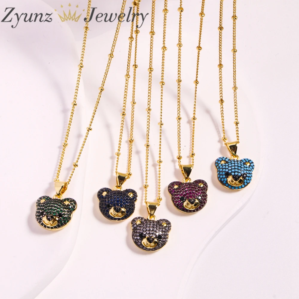 

10PCS, CuteCrystal Bear Head Necklaces for Women Copper Zircon Crystal Bear Necklaces Cz Animal Jewelry