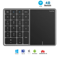 Two Mode Wireless Numeric Keyboard with Touchpad Bluetooth+2.4G Number Keypad Rechargable USB Digital Numpad for Android Win IOS