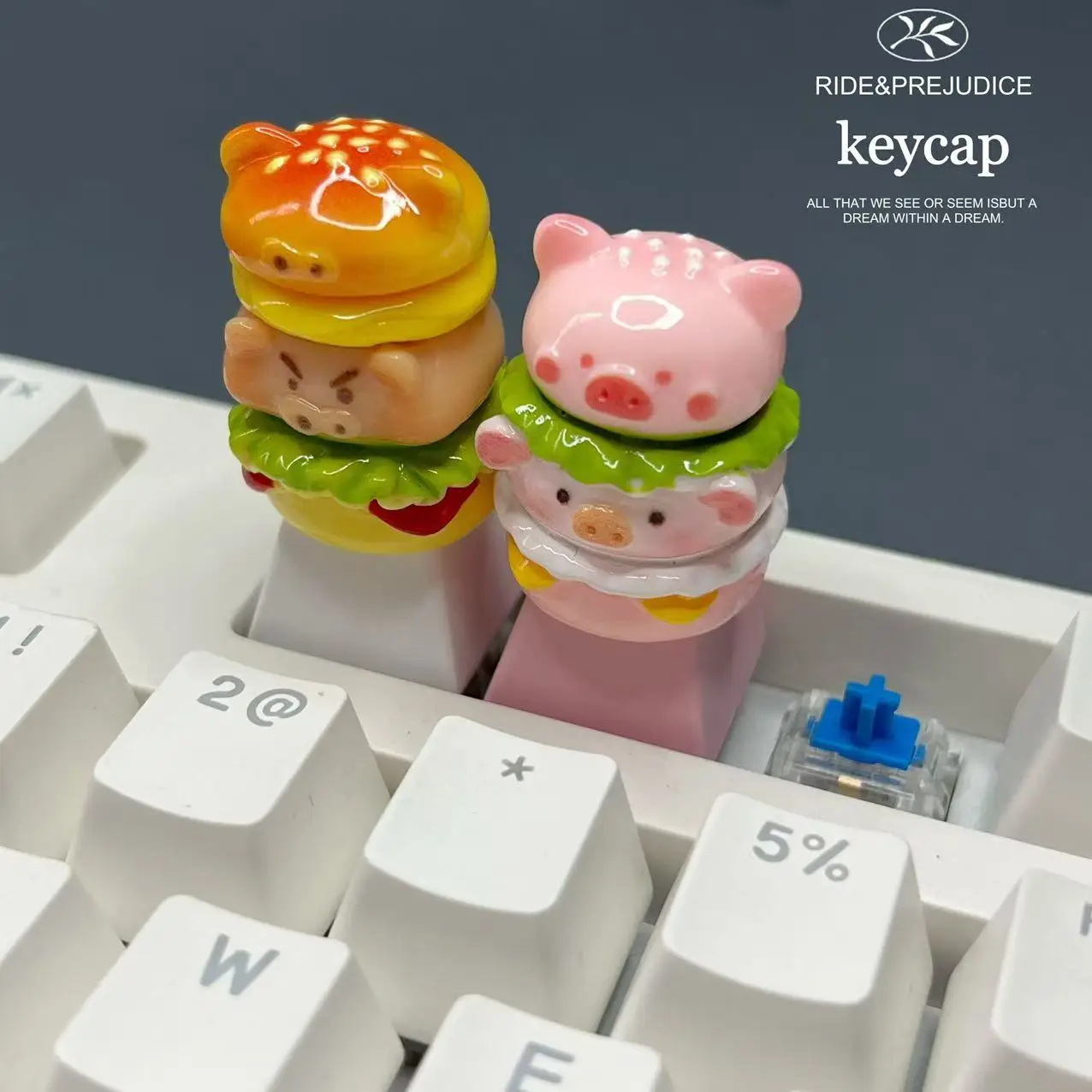 Cute Piggy Burger Keycaps Mechanical Keyboard Personalized and Creative Cute Cartoon Anime Resin Pink Couple Keycaps