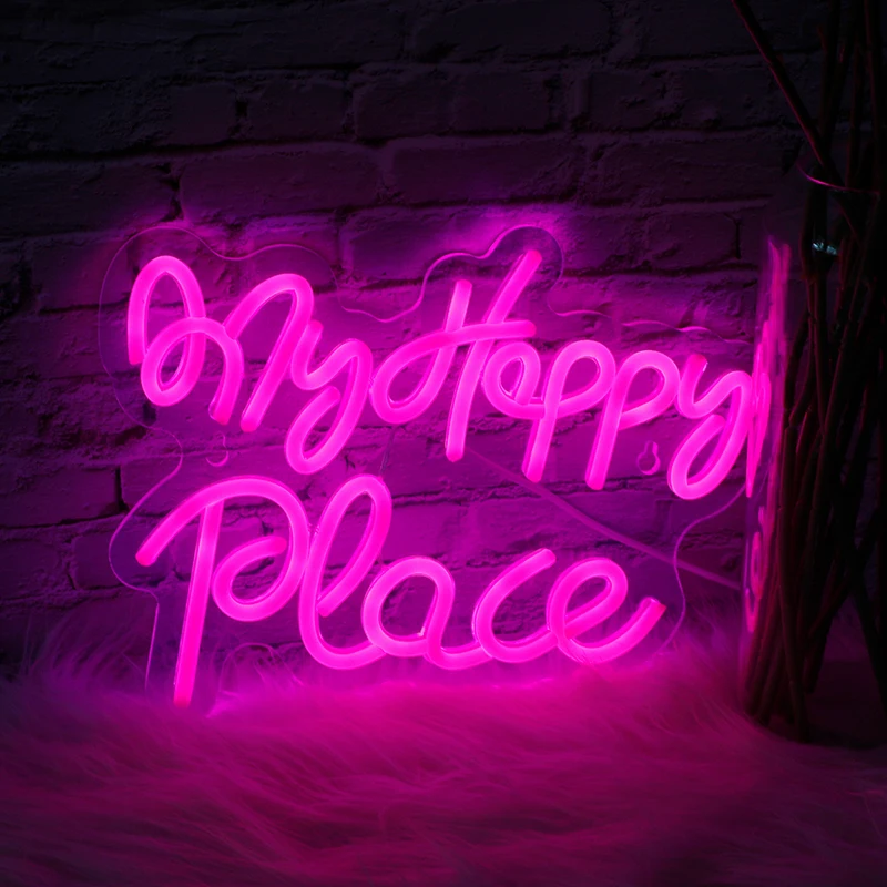 My Happy Place LED Neon Light Sign Home Art Wall Decor Pink Sign Bar Bedroom Kid's Room Wedding Birthday Party Gift