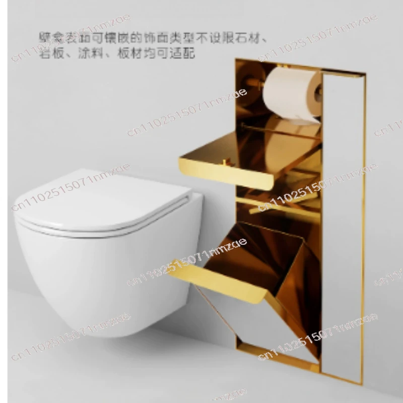 Embedded Hidden Toilet Brush Rack Tile Niche Cabinet Stainless Steel Toilet Trash Can Niche