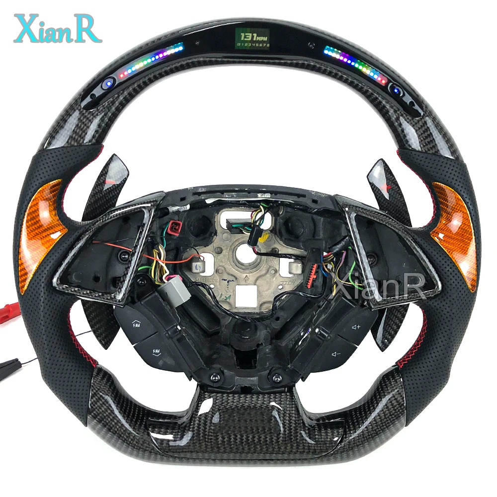 

Custom LED Carbon Fiber Sports Style Racing Steering Wheel for Chevrolet Camaro With Carbon Fiber Paddle Shifters