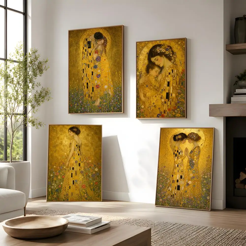 Golden Art Nouveau Poster Wall Decor Self-Adhesive Aesthetic Modern Vibe Stylish Gift Friends Using Living Room Bedroom