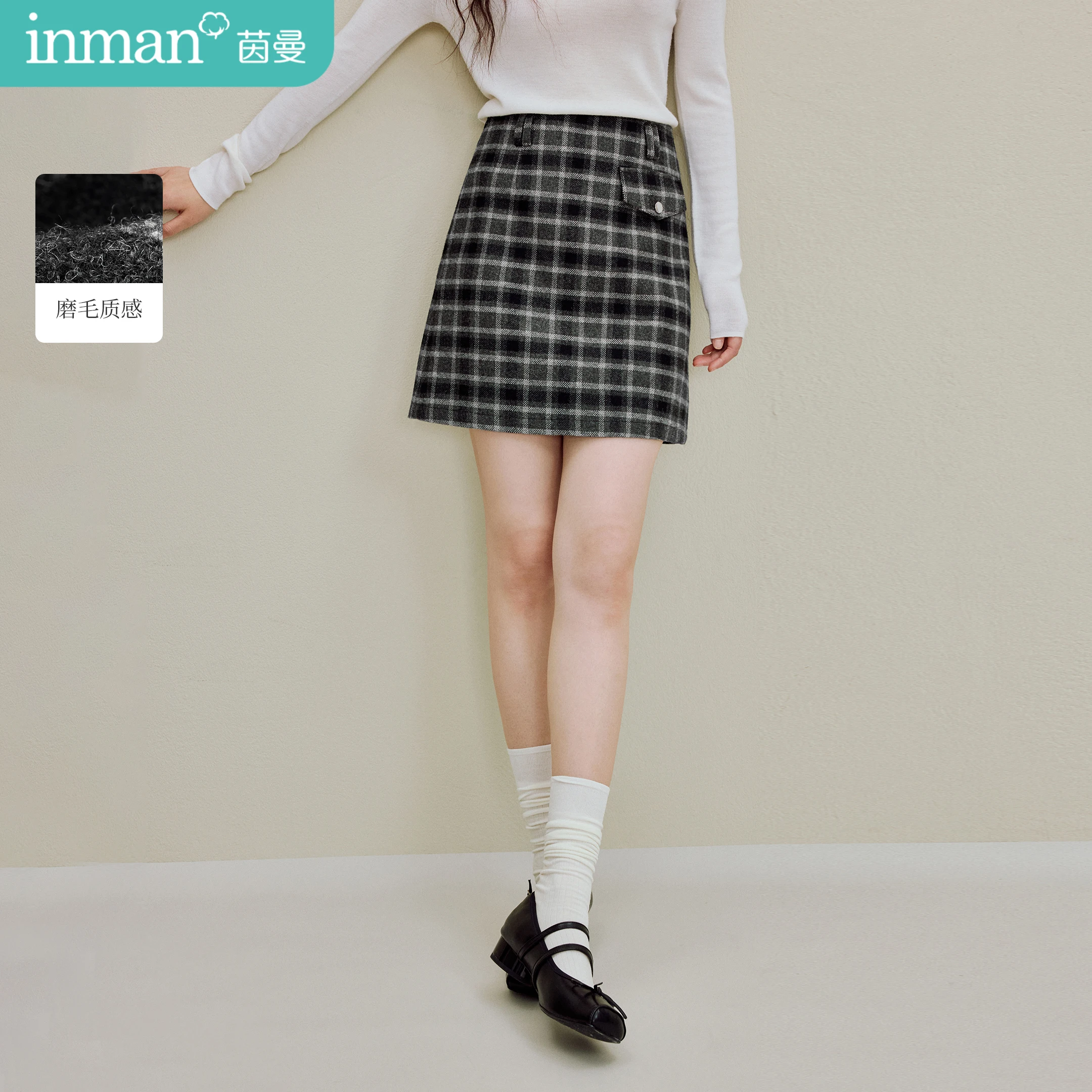 

Женская осенняя новинка Inman 2025 года, универсальная юбка-миди трапециевидной формы с завышенной талией - мини-юбка из шерсти в клетку в стиле ретро