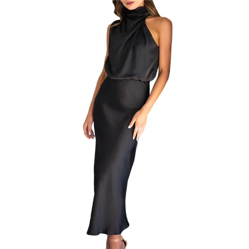 AOAO- فستان ستان صيفي للسيدات 2025 أنيق بدون أكمام ورقبة وهمية فساتين ماكسي لحفلات الكوكتيل #4