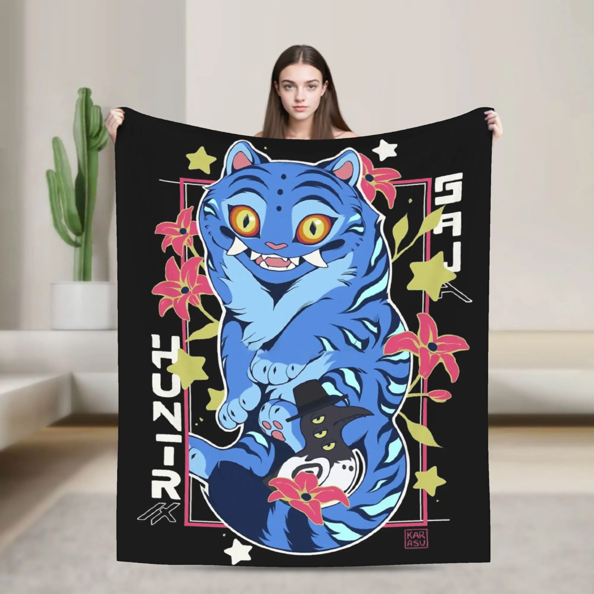 

Derpy Tiger Cat Blankets Velvet Huntrix Kpop Demon Hunters Super Soft Throw Blankets for Bedding Couch Bedroom Quilt