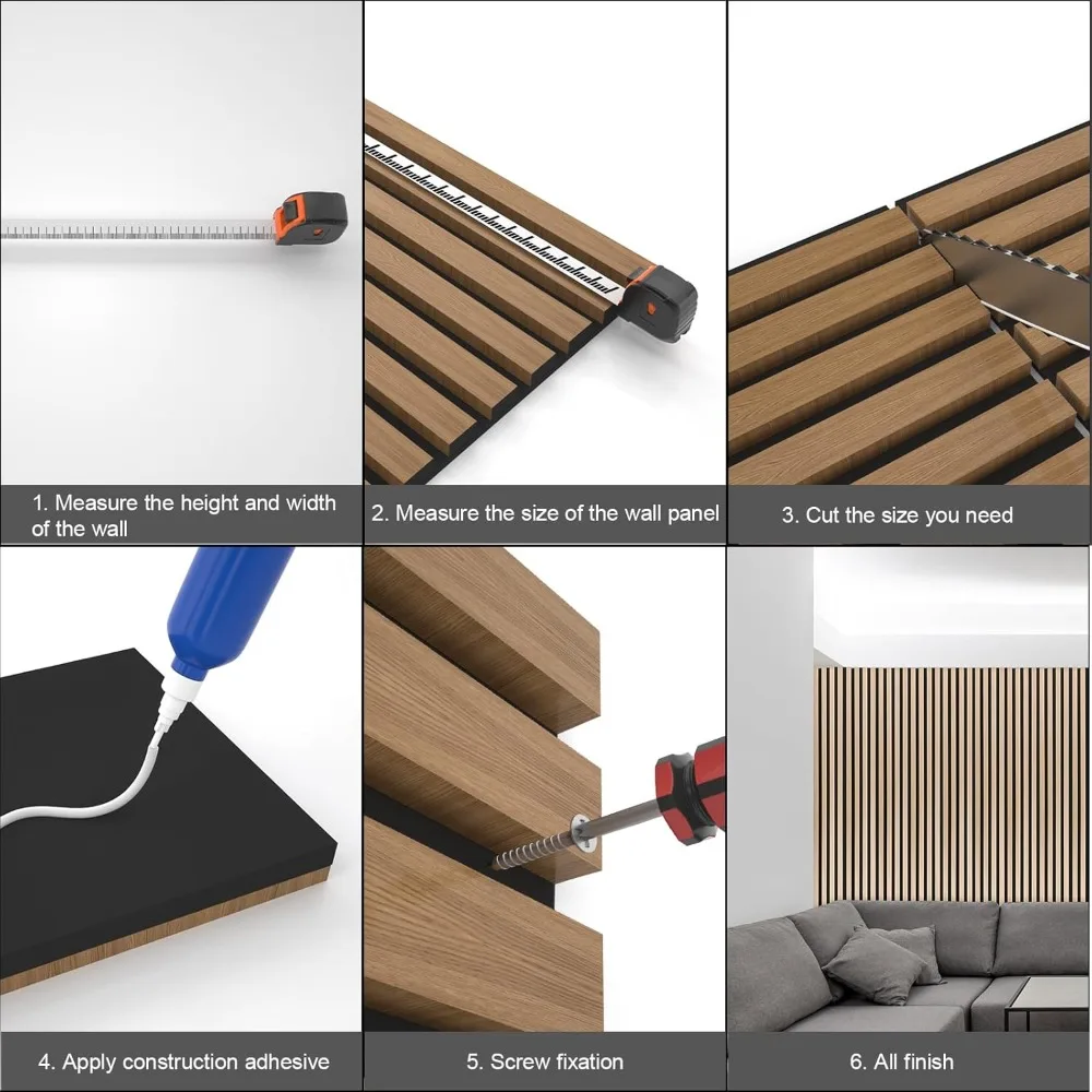 Деревянные панели для стены и потолка — 108 x 11 дюймов Акустические панели с деревянными планками, 4 шт. — Современные звукопоглощающие стеновые панели