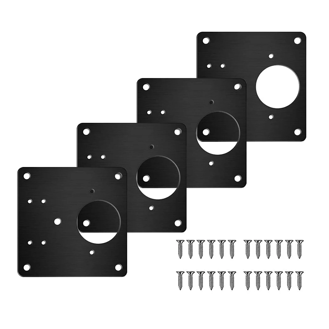 A98E-Hinge Repair Plate,4 PCS Stainless Steel Black Repair Plate Bracket With Screws For Furniture Wardrobe Cabinet