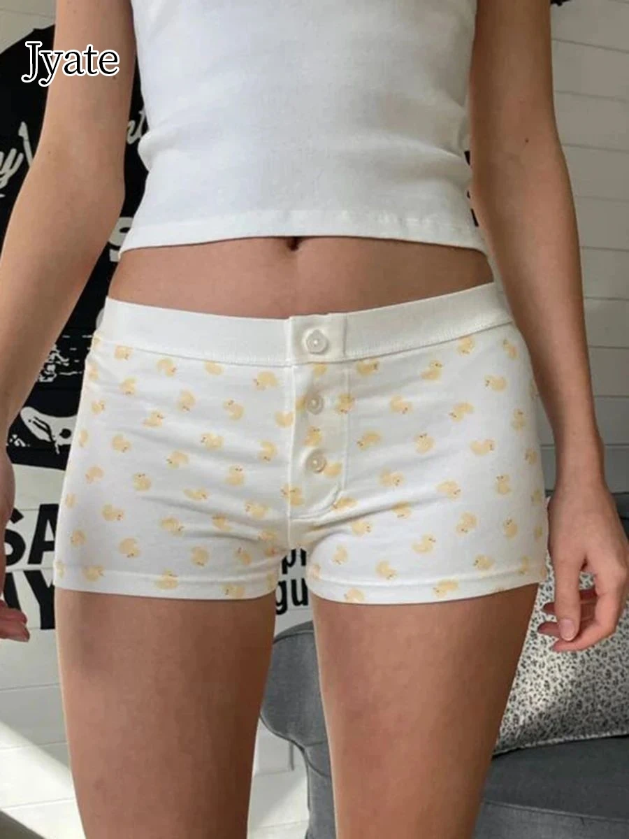 

Duck Print Cotton Women Shorts 2024 Summer Contrast Patchwork High Waist Straight Sweatshorts Casual Home Sweet Short Pants