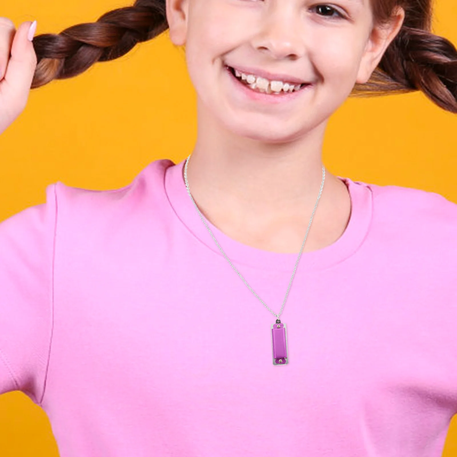 

2 Pcs Mini Harmonica Necklace Kids 4 Hole 8 Tone Pendant Gift Party Favor Alloy Music Toy Portable Lightweight Children