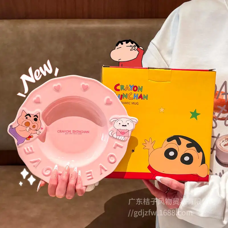 Licensed Crayon Shin-Chan Embossed Ceramic Plate Cute High-Value Tableware, Couple Gift & Sweet Birthday Present for Girls