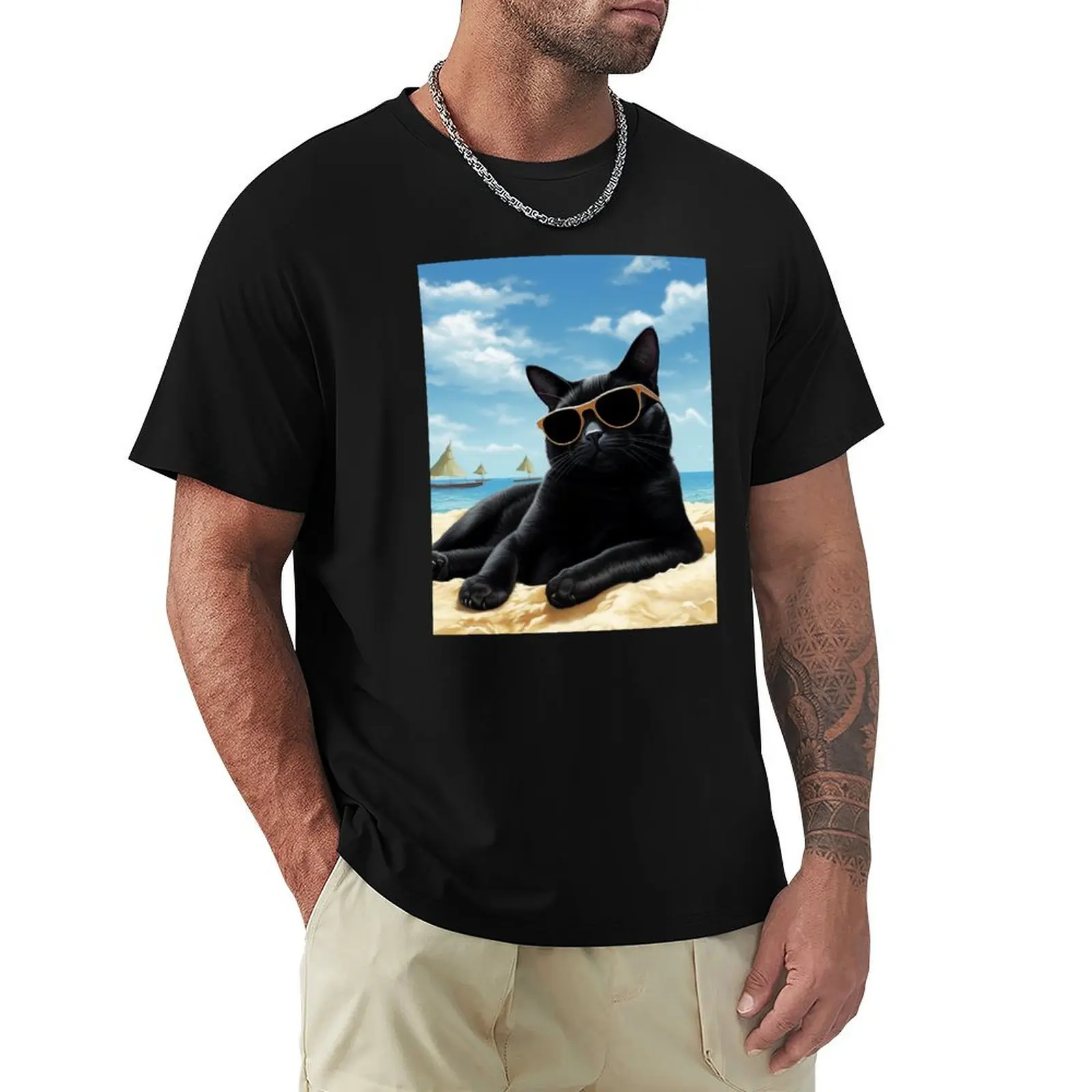 

Sunglasses on the Beach Black Cat!! T-Shirt cotton man t-shirts valentines boutique clothes mens clothes